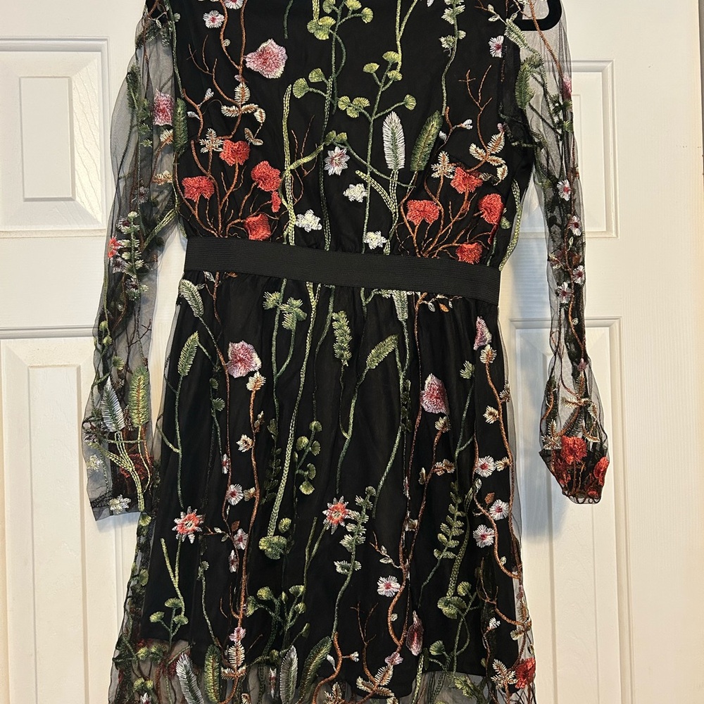 Floral Embroidered Black Dress